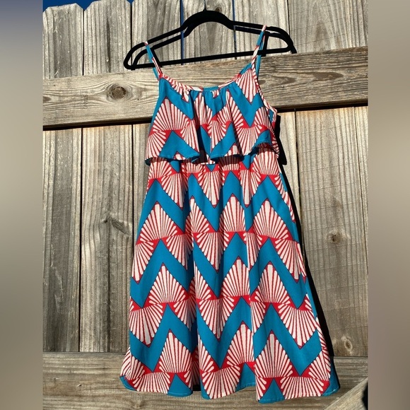Peaches and Cream brand turquoise and coral Sundress with Spaghetti Straps - Picture 1 of 6